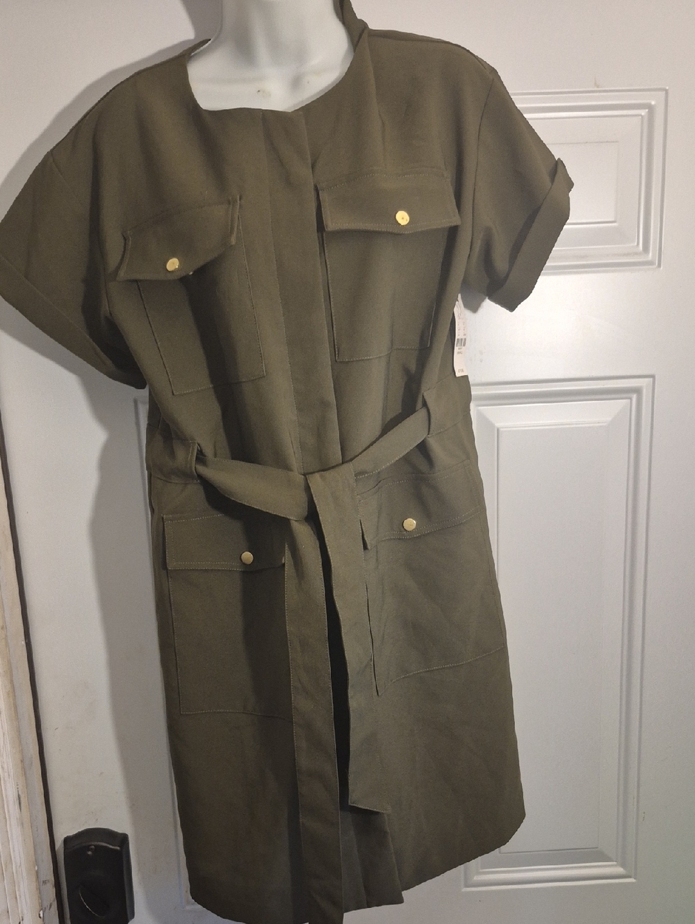 Olive Utility Belted Shirt Jacket with Pocket Details - Women